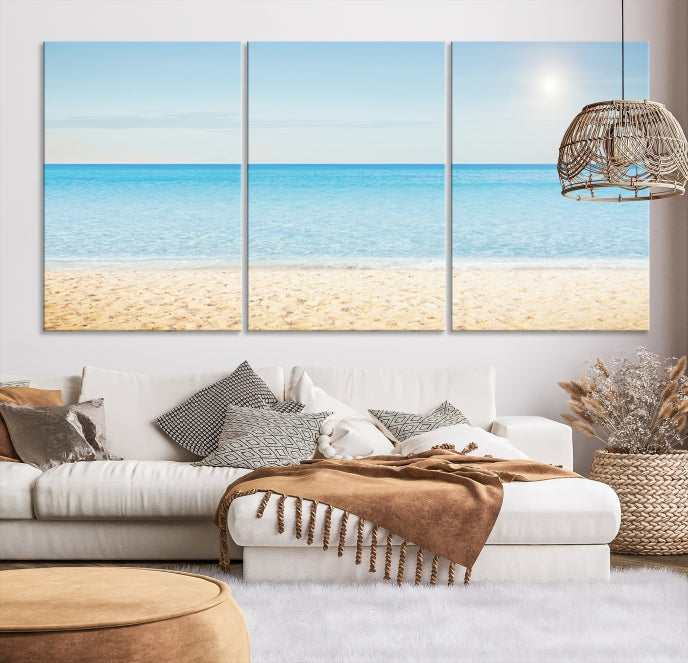 Blue Beach and Sea Wall Art Canvas Print