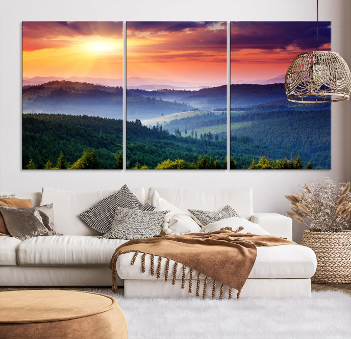 Mountain and Sunset Wall Art Canvas Print