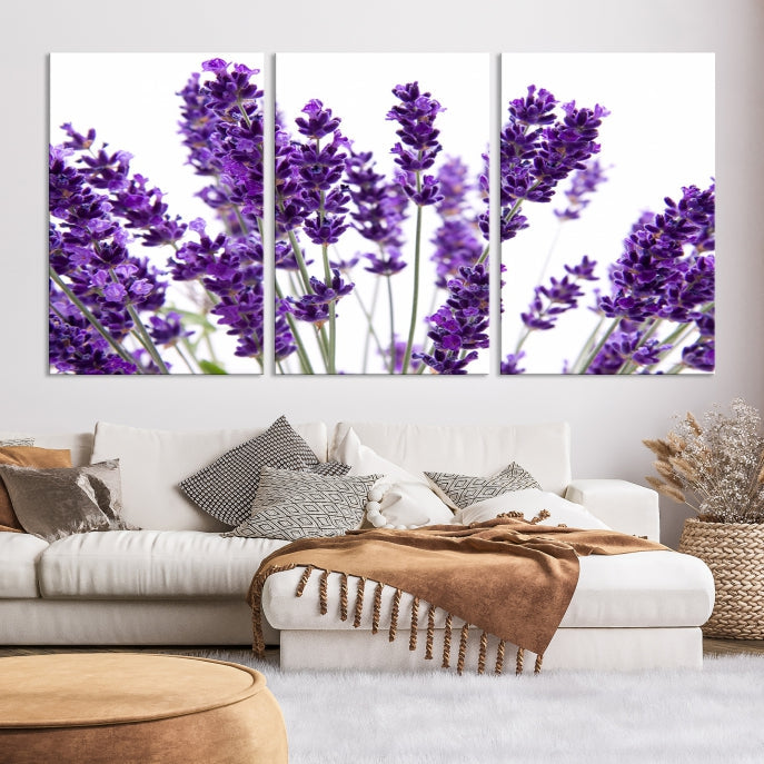 Flores de lavanda Arte de pared grande Floral Lienzo impreso