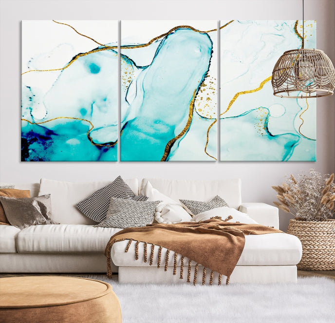 Turquoise Marble Fluid Effect Wall Art Abstract Canvas Wall Art Print