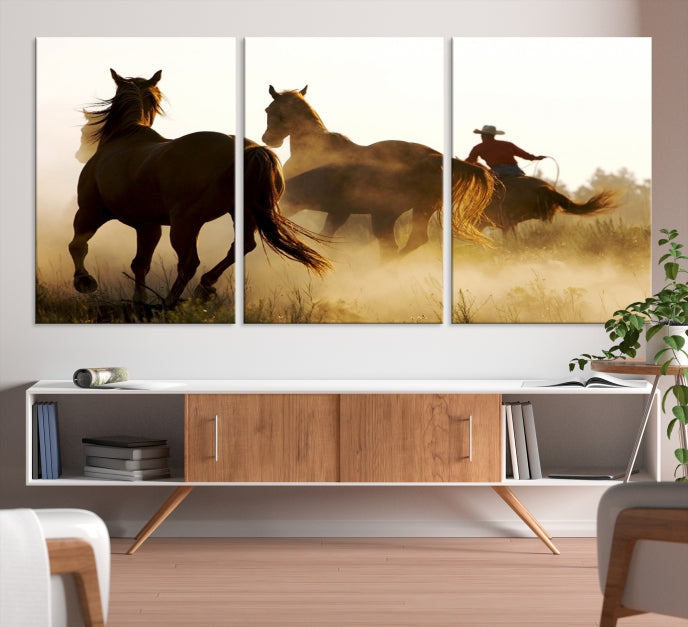 Chevaux et cowboys Wall Art Impression sur toile