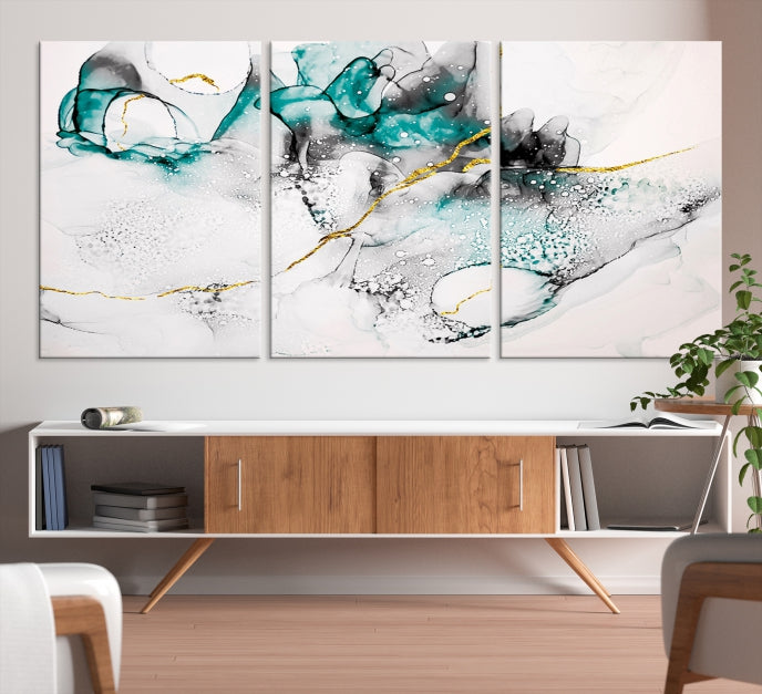 Green Marble Fluid Effect Wall Art Abstract Canvas Wall Art Print