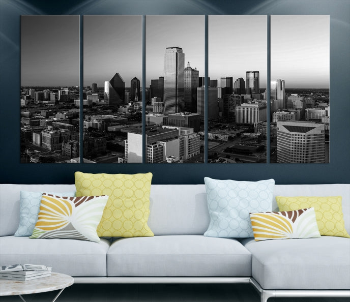 Dallas City Skyline Art mural noir et blanc Paysage urbain Impression sur toile