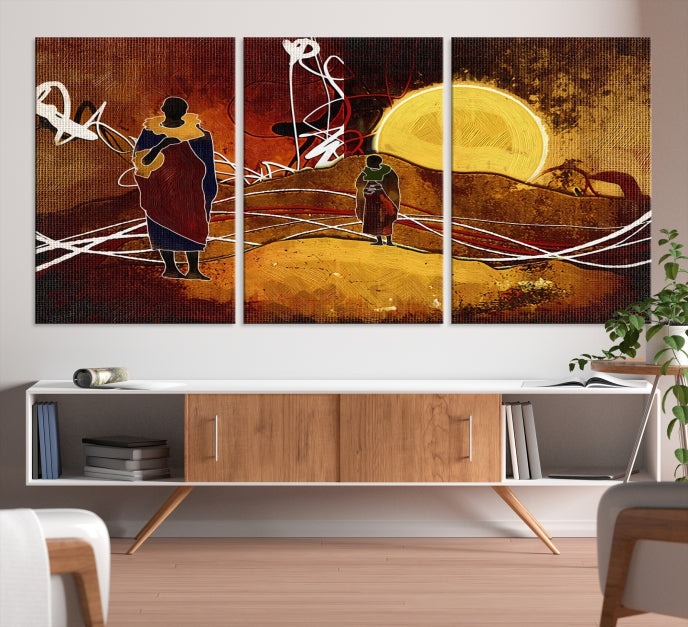 Sun and African People Wall Art Canvas Print