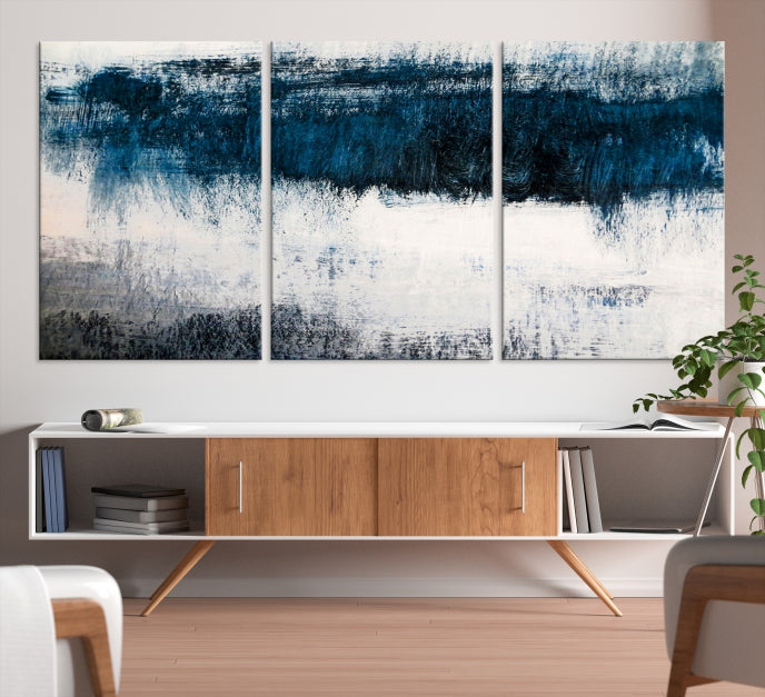 Impression d’art mural sur toile abstraite bleu marine et blanc