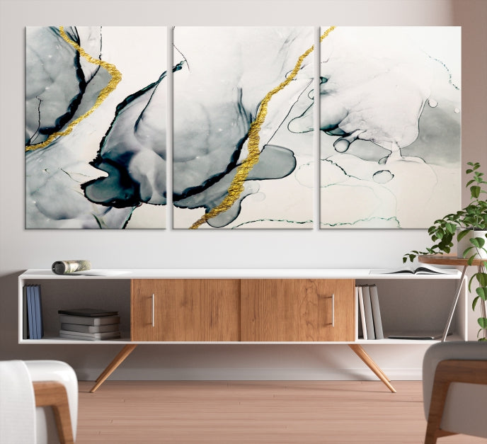 Gray Marble Fluid Effect Wall Art Abstract Canvas Wall Art Print