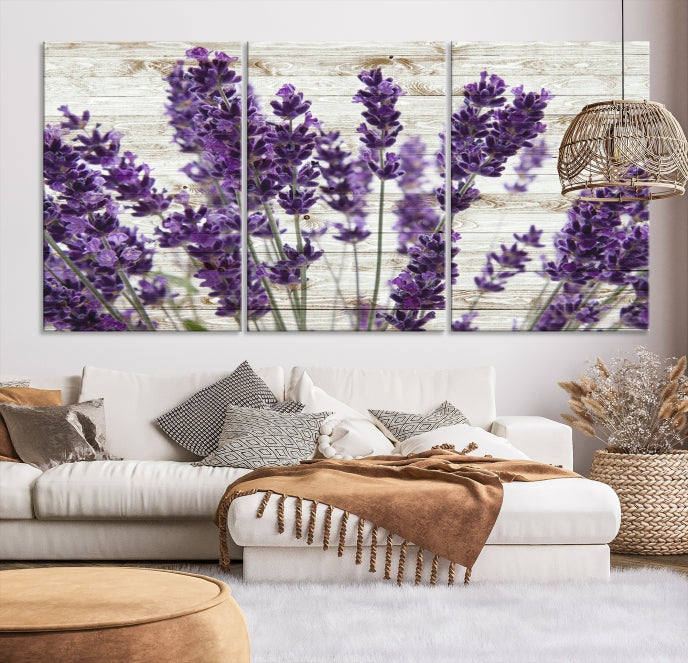 Lienzo decorativo para pared grande con hierba de lavanda