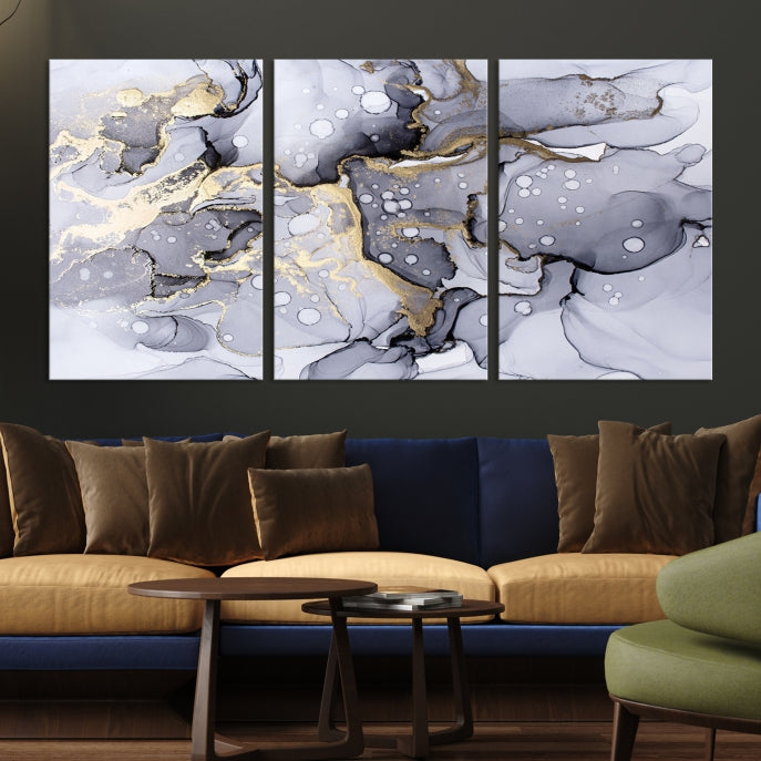 Gray Marble Fluid Effect Wall Art Abstract Canvas Wall Art Print