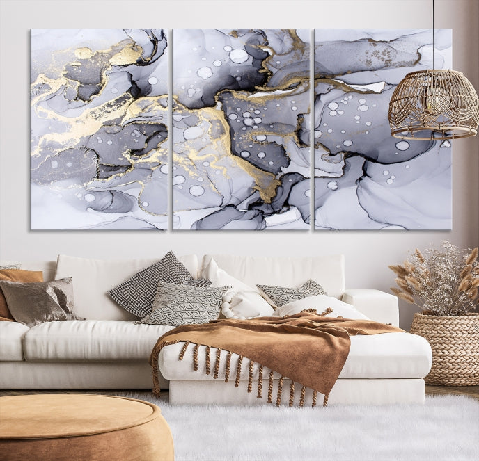 Gray Marble Fluid Effect Wall Art Abstract Canvas Wall Art Print