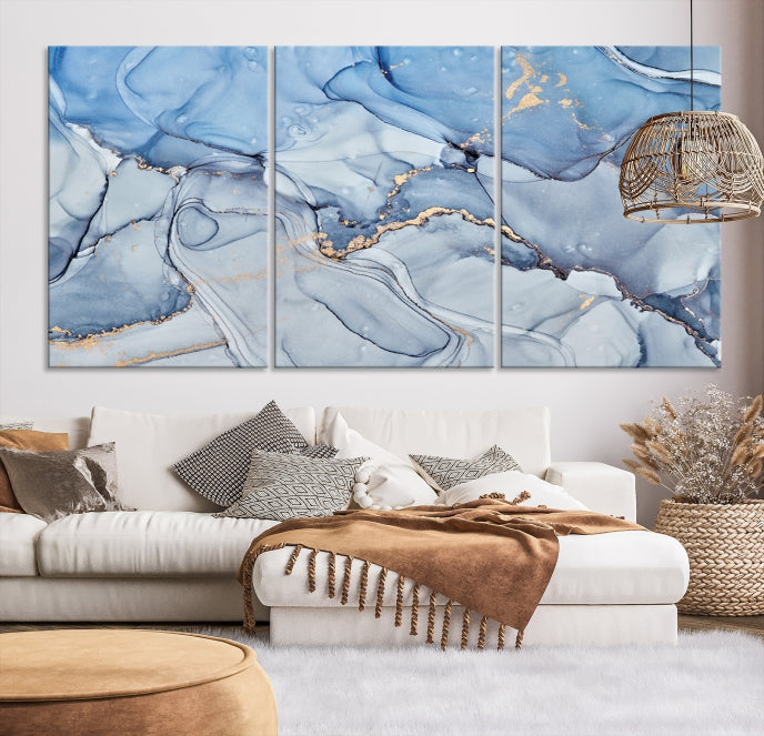 Ice Blue Marble Fluid Effect Wall Art Abstract Canvas Wall Art Print