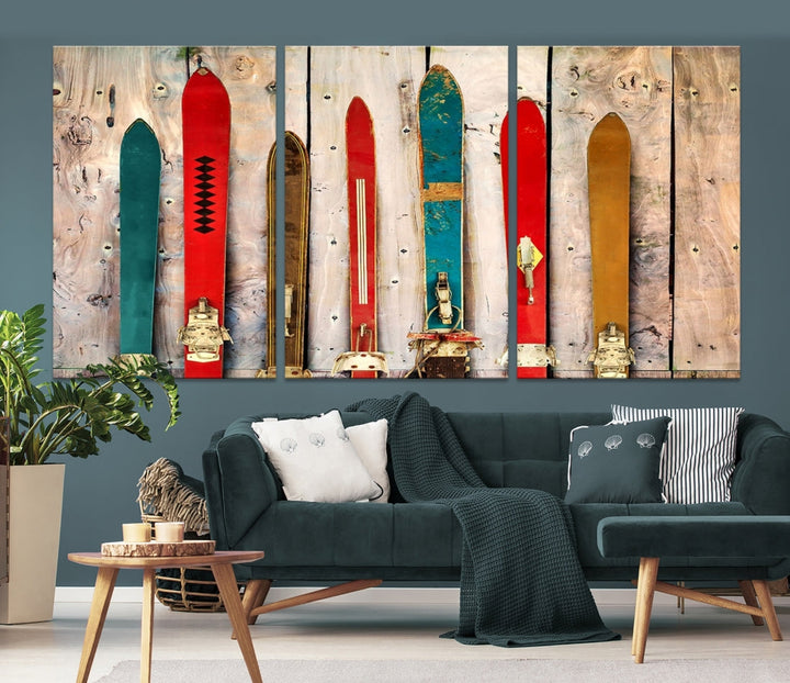 Wooden Rustic Old Skis Wall Art Canvas Print