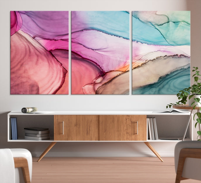 Impresión artística de pared grande con efecto fluido de mármol colorido, lienzo abstracto moderno