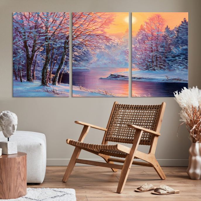 Pintura de paisaje de invierno, arte de pared grande, impresión en lienzo