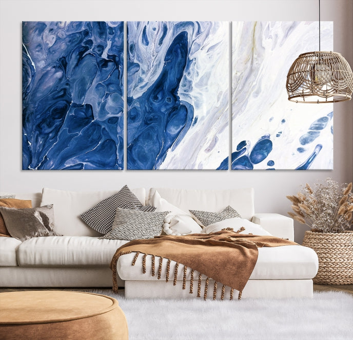 Navy Blue Marble Fluid Effect Wall Art Abstract Canvas Wall Art Print