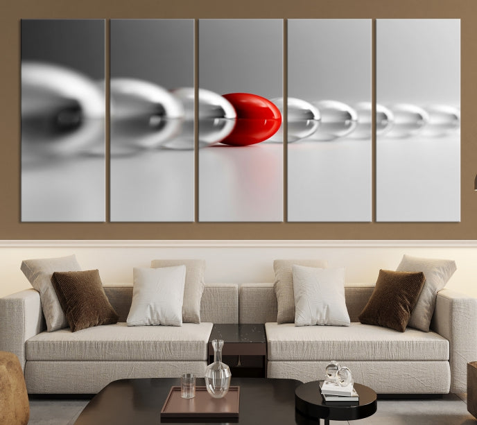 Art mural Boule rouge en boules grises Impression sur toile Art mural Noir Blanc Art différent