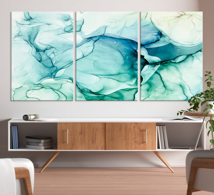 Turquoise Marble Fluid Effect Wall Art Abstract Canvas Wall Art Print