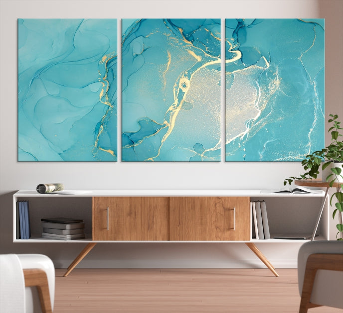 Turquoise Marble Fluid Effect Wall Art Abstract Canvas Print