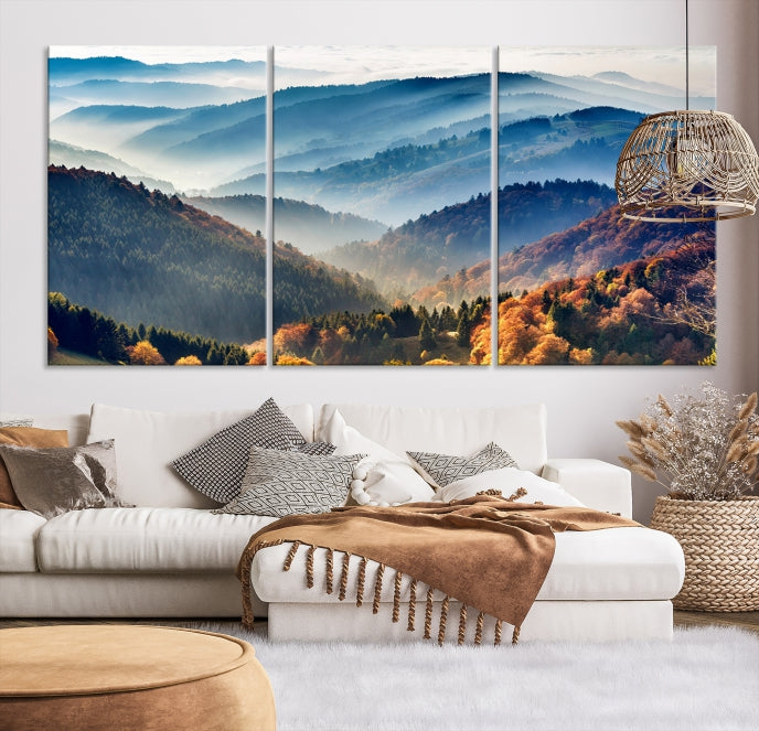 Lienzo decorativo para pared grande con bosque de montañas y otoño