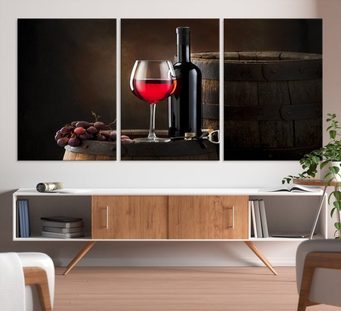 Vin rouge et bouteille Impression sur toile