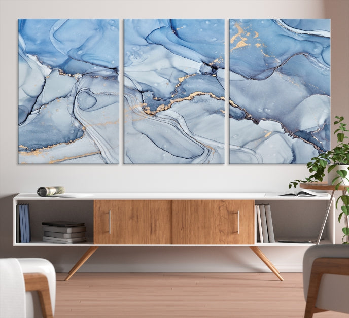 Ice Blue Marble Fluid Effect Wall Art Abstract Canvas Wall Art Print