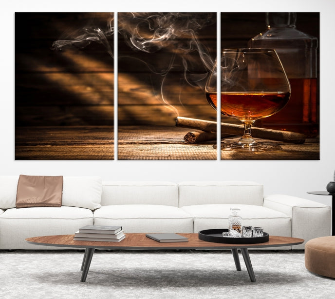 Lienzo decorativo para pared grande con whisky y cigarros