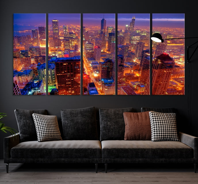 Chicago Wall Art Canvas Print Chicago City Night Canvas Print