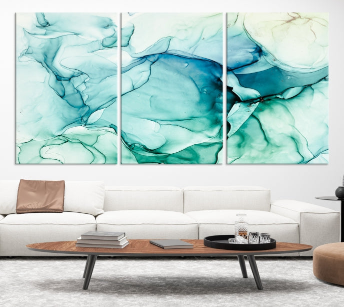 Turquoise Marble Fluid Effect Wall Art Abstract Canvas Wall Art Print