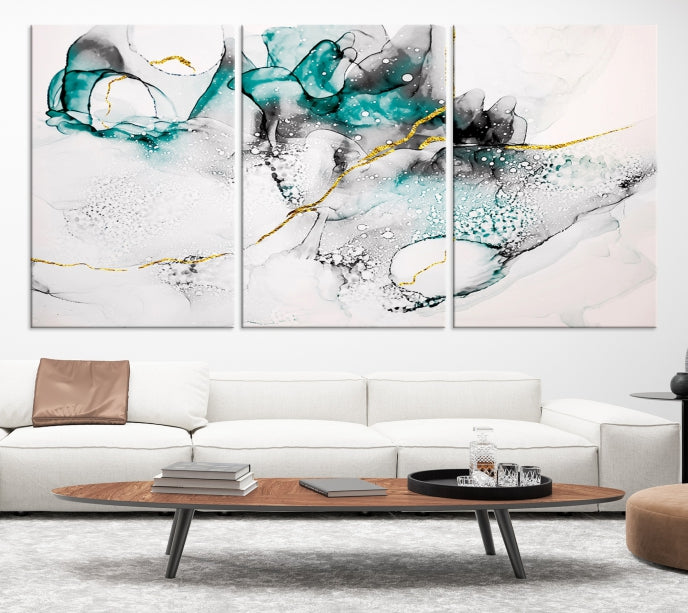 Green Marble Fluid Effect Wall Art Abstract Canvas Wall Art Print