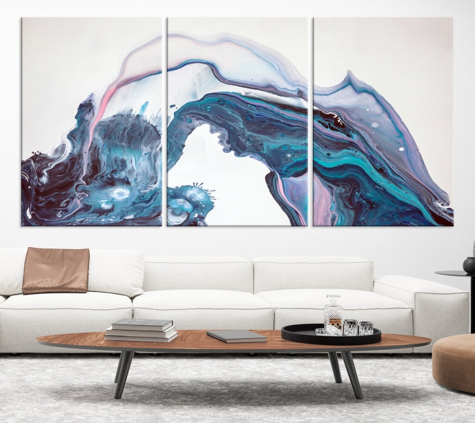 Impresión artística de pared grande con efecto fluido de mármol colorido, lienzo abstracto moderno