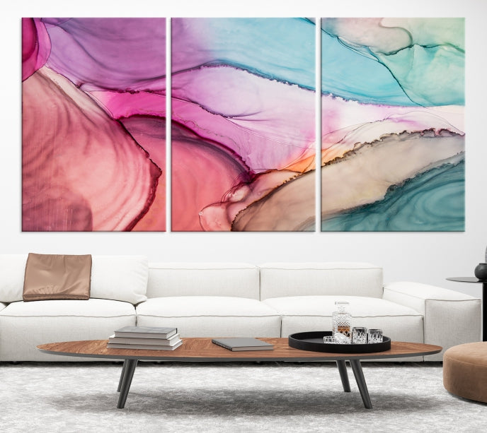 Impresión artística de pared grande con efecto fluido de mármol colorido, lienzo abstracto moderno