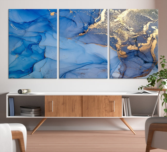 Blue Marble Effect Wall Art Abstract Canvas Wall Art Print