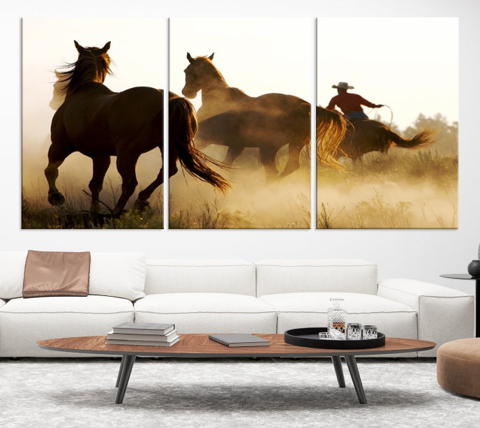 Chevaux et cowboys Wall Art Impression sur toile