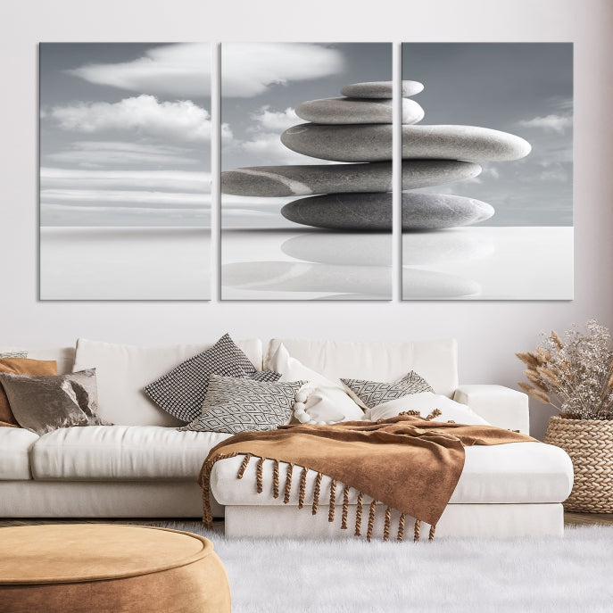 Still Life Black and White Zen Stones Wall Art Canvas Print