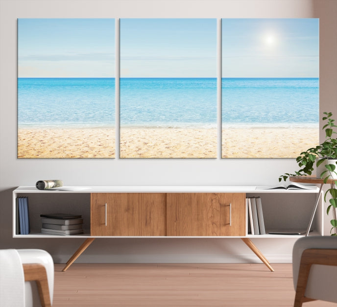 Blue Beach and Sea Wall Art Canvas Print