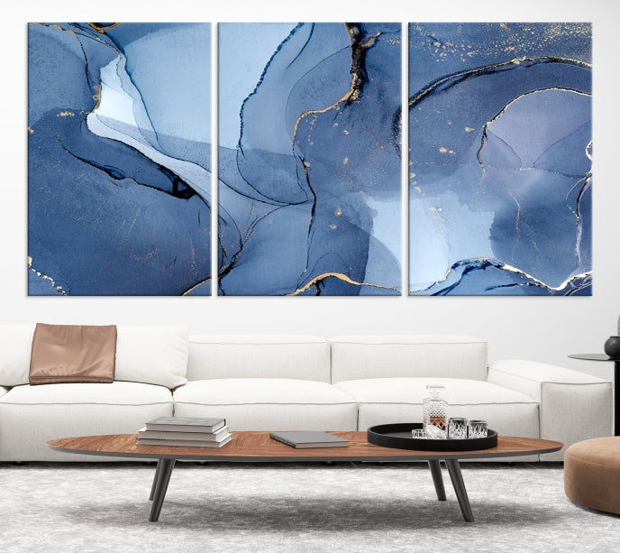 Blue Color Marble Fluid Effect Wall Art Abstract Canvas Wall Art Print