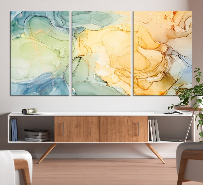 Yellow Marble Fluid Effect Wall Art Abstract Canvas Wall Art Print