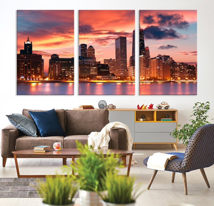 Chicago Night Skyline Wall Art City Paysage urbain Toile