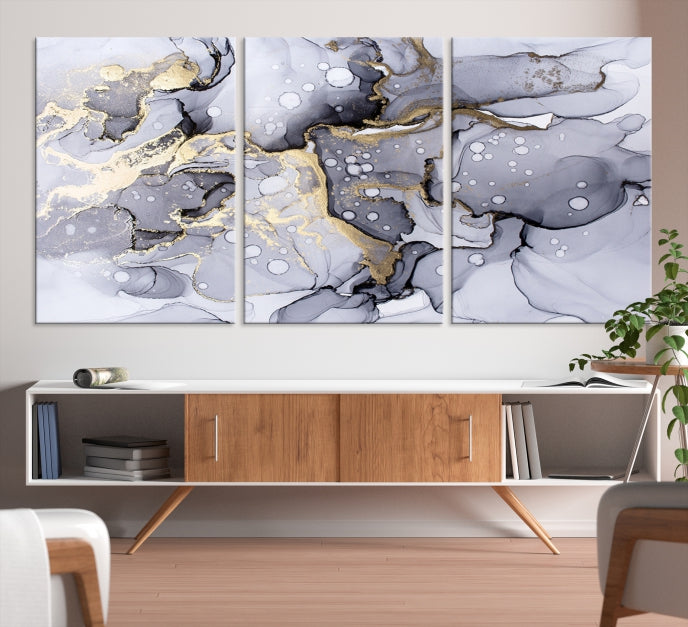 Gray Marble Fluid Effect Wall Art Abstract Canvas Wall Art Print