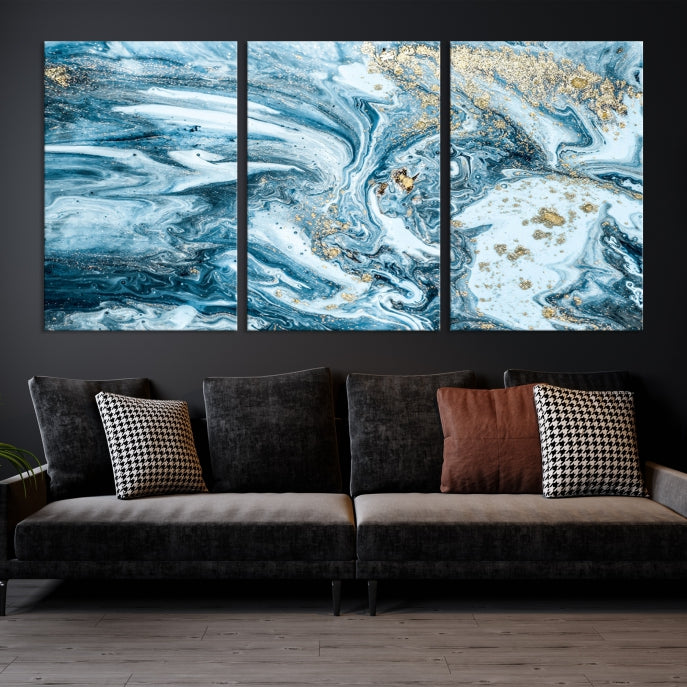 Ice Blue Marble Fluid Effect Wall Art Abstract Canvas Wall Art Print