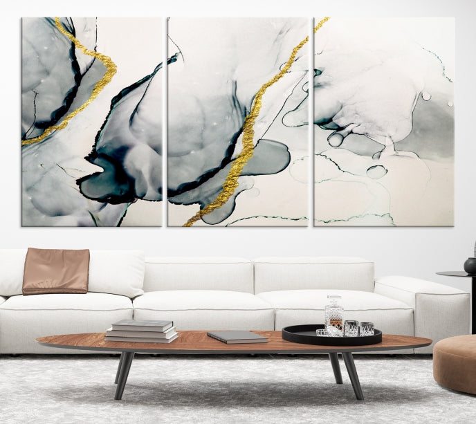 Gray Marble Fluid Effect Wall Art Abstract Canvas Wall Art Print