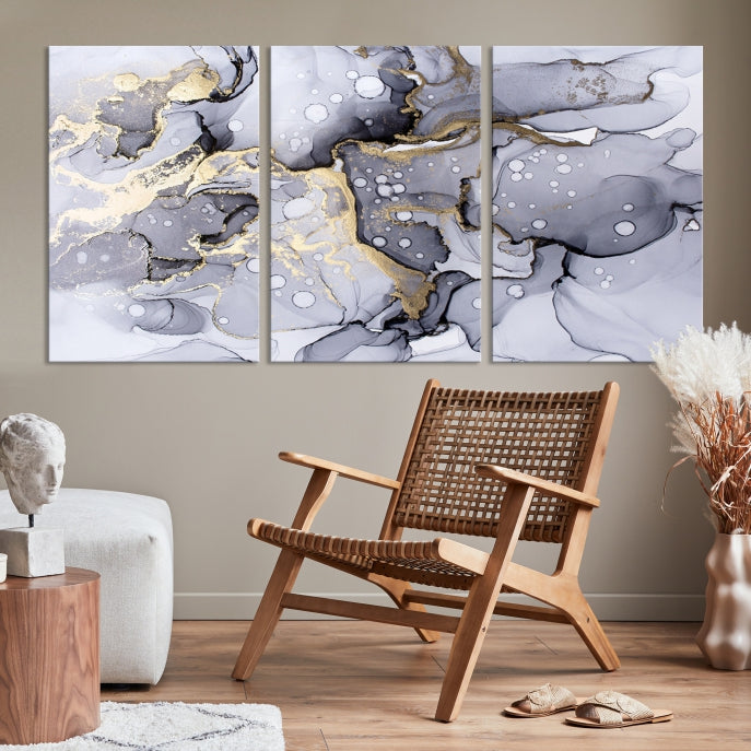 Gray Marble Fluid Effect Wall Art Abstract Canvas Wall Art Print