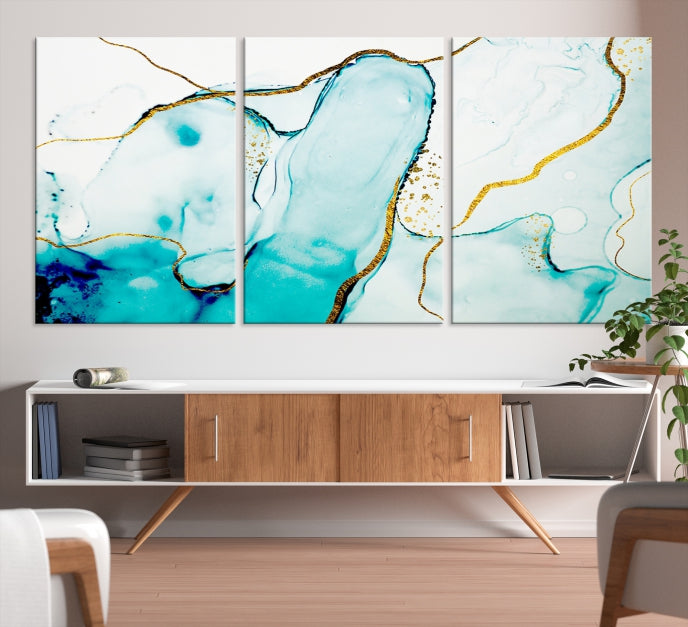 Turquoise Marble Fluid Effect Wall Art Abstract Canvas Wall Art Print