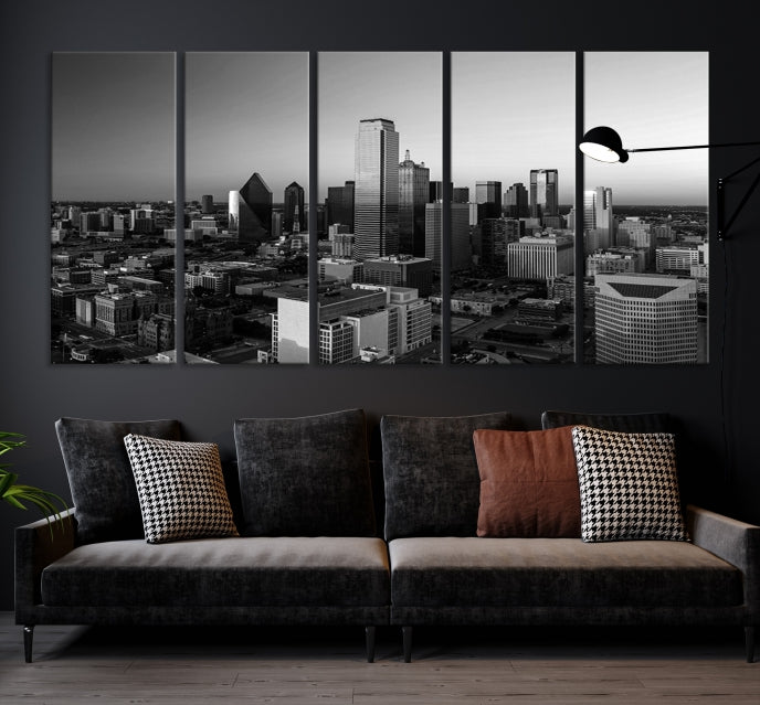 Dallas City Skyline Art mural noir et blanc Paysage urbain Impression sur toile