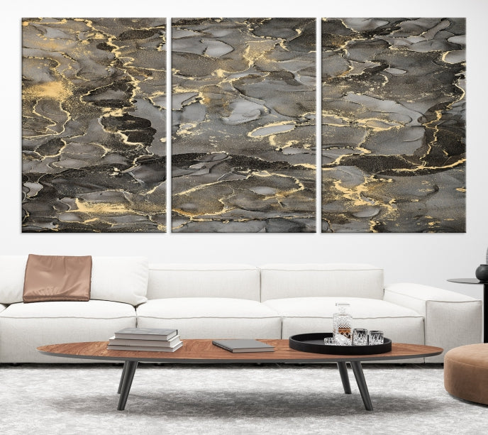 Brown Yellow Marble Fluid Effect Wall Art Abstract Canvas Wall Art Print