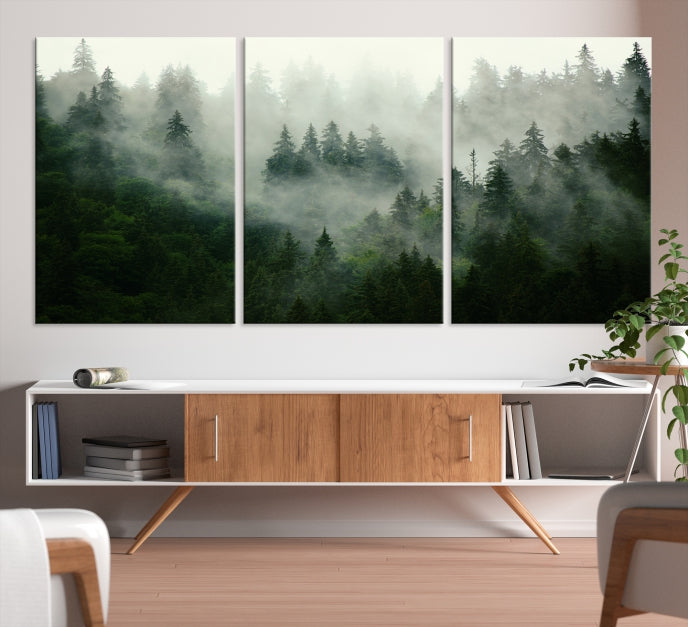 Lienzo decorativo para pared grande con bosque verde