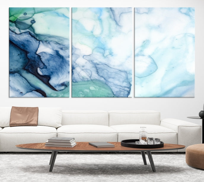 Blue and Green Marble Fluid Effect Wall Art Abstract Canvas Wall Art Print