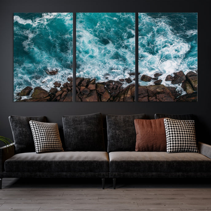 Lienzo decorativo para pared grande con olas oceánicas aéreas