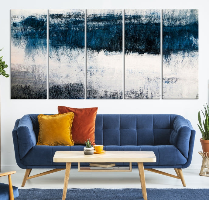 Impression d’art mural sur toile abstraite bleu marine et blanc