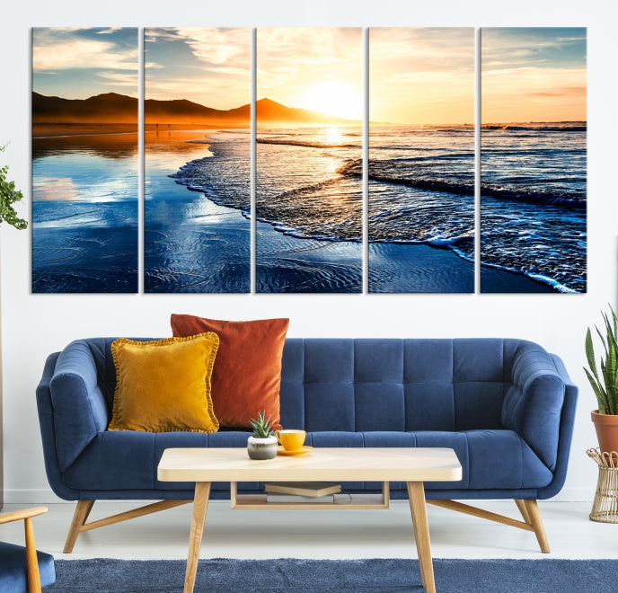 Beach Ocean Sunset on the Sea Wall Art Canvas Print