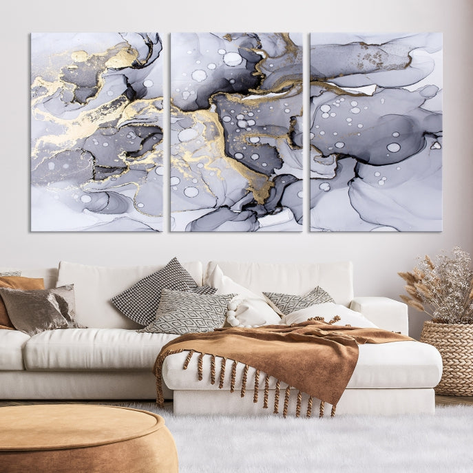 Gray Marble Fluid Effect Wall Art Abstract Canvas Wall Art Print